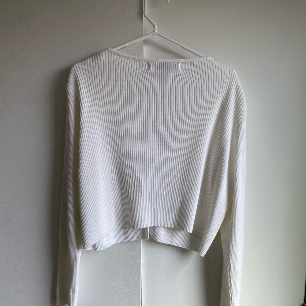 White Ribbed Tie-Front Top - Picture 2 of 2